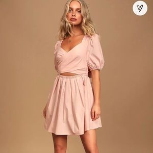 LULUS Crisscross Pink Puff Sleeves Backless Dress